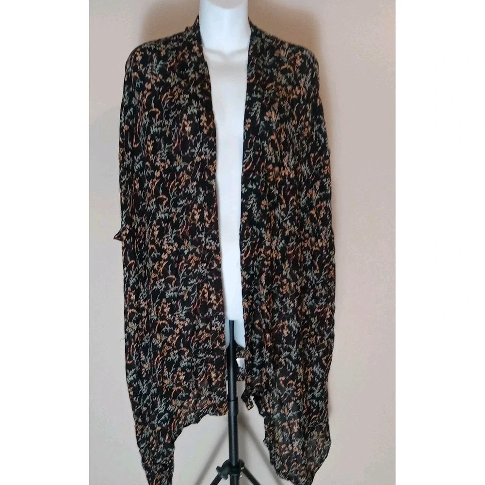 Treasure Bond Women Oversize black Kimono Multi Color Floral Drape Shawl OS